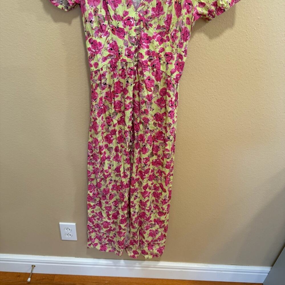 Zara Green Pink Floral V Neck Sexy Maxi Dress Medium - Picture 7 of 11
